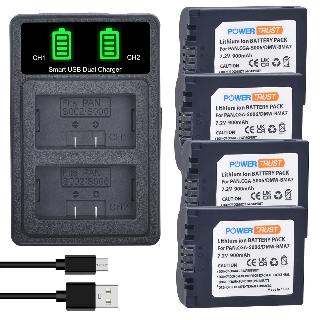 Cga-S006 S006A S006E Dmw-Bma7 Batteria E Doppio Caricatore Usb Per Fotocamera Panasonic Lumix Dmc-Fz7 Fz8 Fz18 Fz28 Fz30 Fz35 Fz38 Fz50