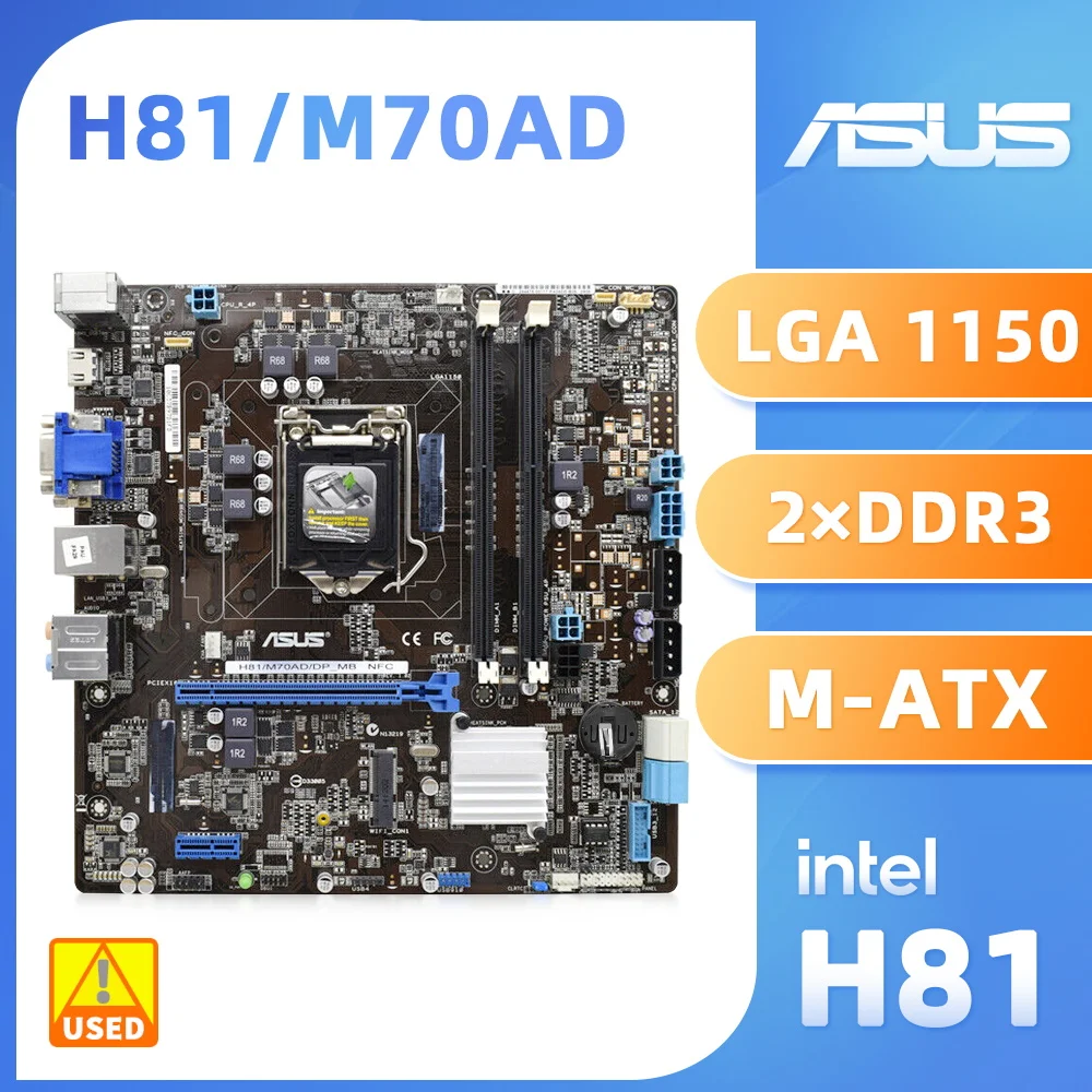 Scheda Madre Lga 1150 Asus H81/M70Ad H81 Scheda Madre 2 X Ddr3 Dimm Intel H81 16Gb Pci-E 2.0 Usb3.0 Micro Atx Per Core I5-4430 Cpu