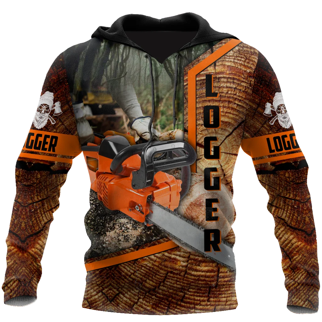 Logger Chainsaw 3D Full Print Jacket Uomo/Donna Harajuku Hoodie Unisex Casual Orange Streetwear Felpa Pullover Sudaderas A56