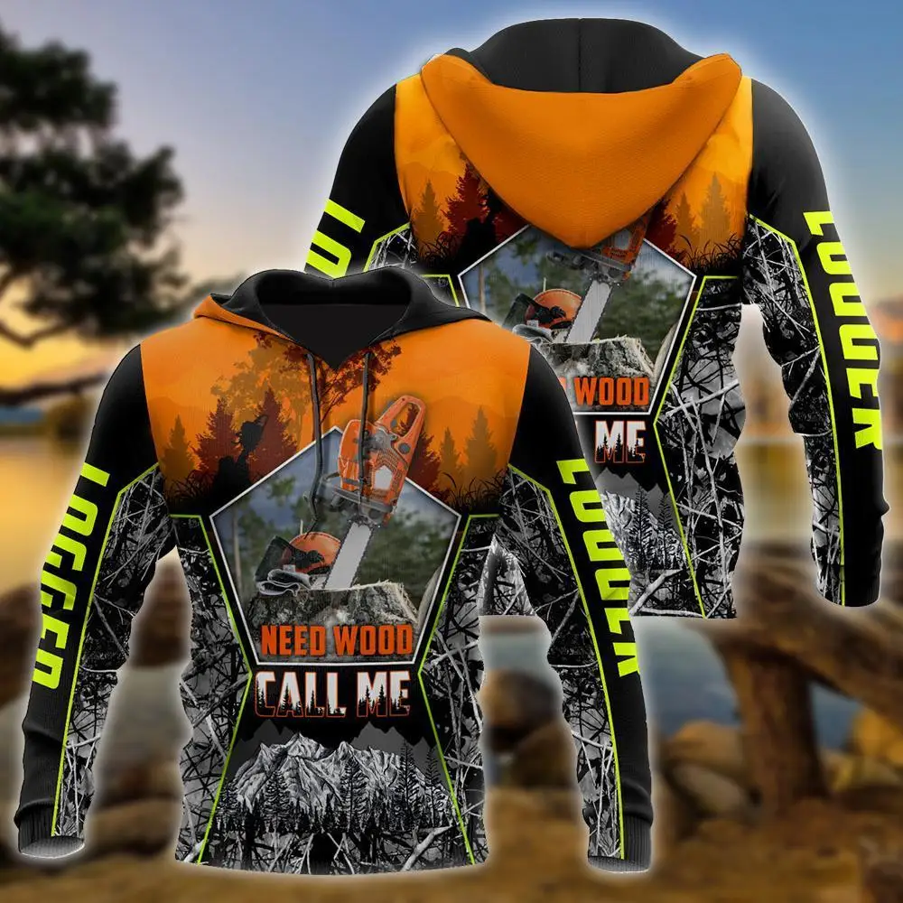 Logger Chainsaw 3D Full Print Jacket Uomo/Donna Harajuku Hoodie Unisex Casual Orange Streetwear Felpa Pullover Sudaderas A45