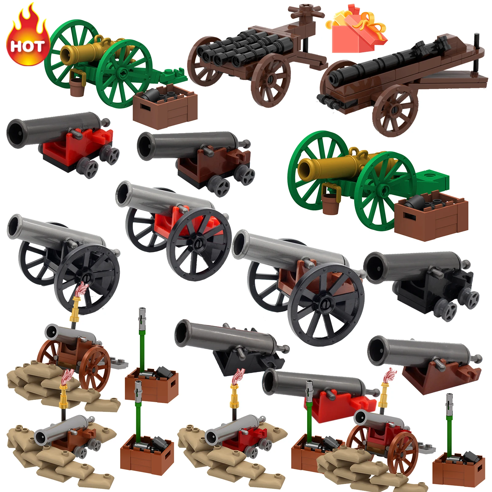 Nuove Figure Ww2 Accessori Armas Cannon Trench Organ Gun Models Kids Building Blocks Toys Friends Gift For Boys Girls Juguetes