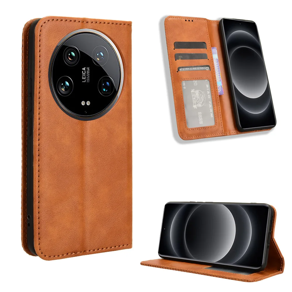Per Xiaomi 14 Ultra Retro Leather Flip Case Portafoglio Book Holder Flip Magent Auto Closed Cover Per Xiaomi Mi 14 Ultra Phone Bags
