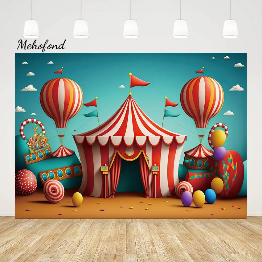 Mehofond Red Tent Circus Fondali Per La Fotografia Neonato Compleanno Hot Balloon Flag Sfondi Per Feste Photocall Di Carnevale