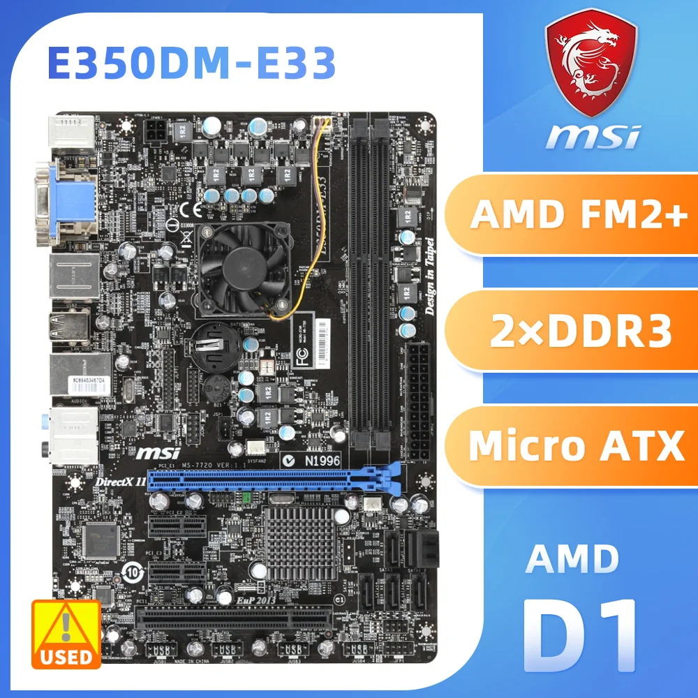 Scheda Madre Msi E350Dm-E33 Ddr3 8Gb Zacate-Ft1 Apu Bga Ft1 Sataii Usb 2.0 Hdmi Pci-E X16 Micro-Atx
