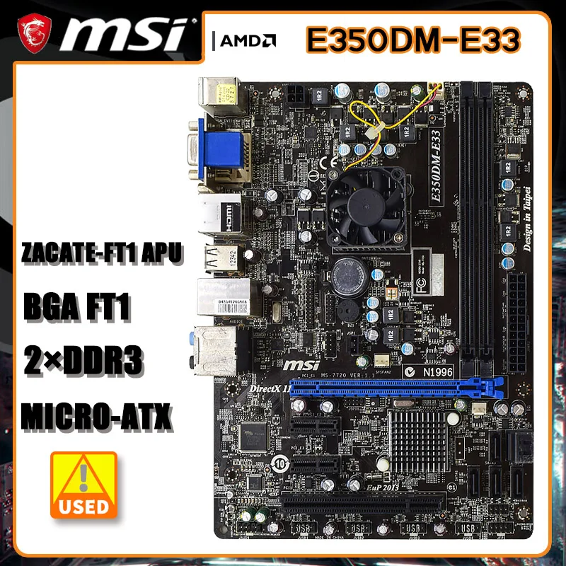 Scheda Madre Msi E350Dm-E33 Ddr3 8Gb Zacate-Ft1 Apu Bga Ft1 Sataii Usb 2.0 Hdmi Pci-E X16 Micro-Atx