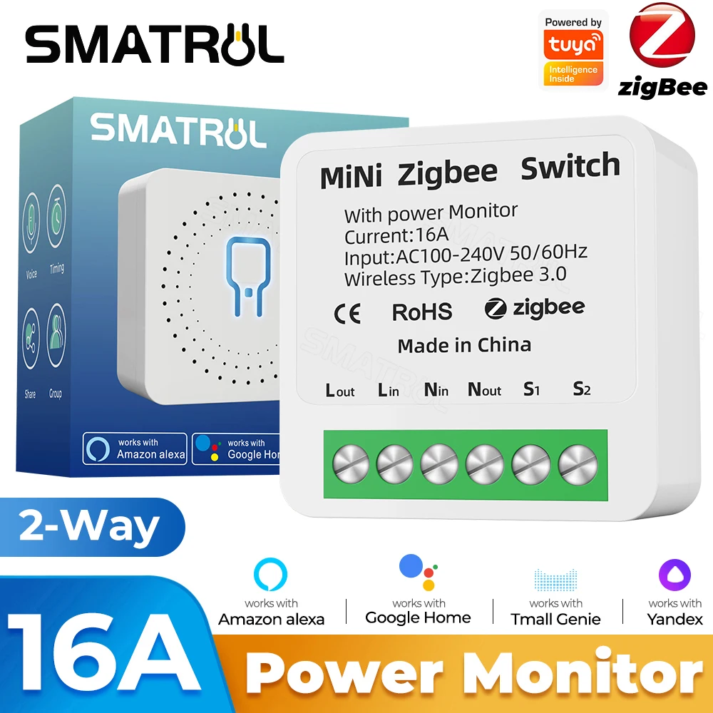 Tuya Power Monitor Zigbee 16A Mini Wifi Smart Diy Switch Light 2 Way Timing Control Automation Module App Per Alexa Google Home
