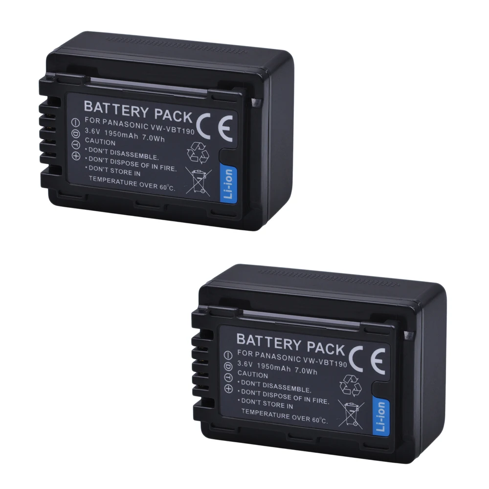 2 Pz Vw-Vbt380 Vbt380 Vw-Vbt19 Vbt190 Batteria 1950Mah Per Panasonic Hc-V270, Hc-V380, Hc-V510, Hc-V520, Hc-V550, Hc-V700, Hc-V71