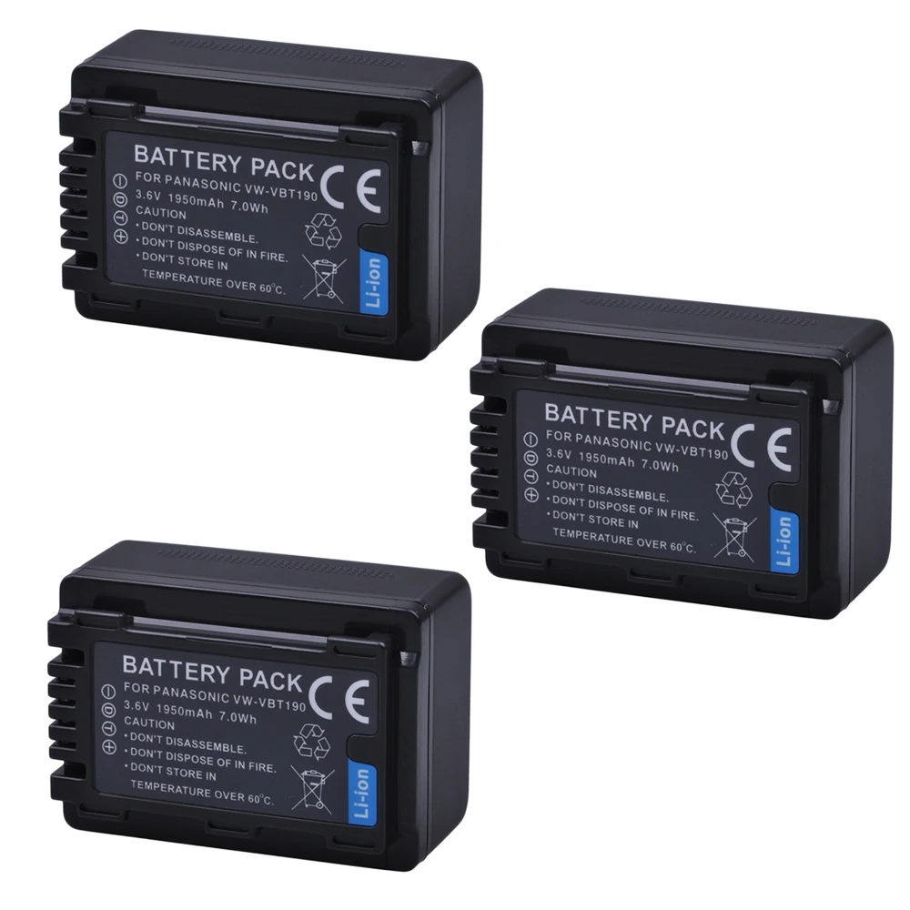 3 Pezzi Vw-Vbt190 Batterie Vbt380 Per Panasonic Hc-V210, Hc-V250, Hc-V380, Hc-V510, Hc-V520, Hc-V550, Hc-V710, Hc-V720, Hc-V