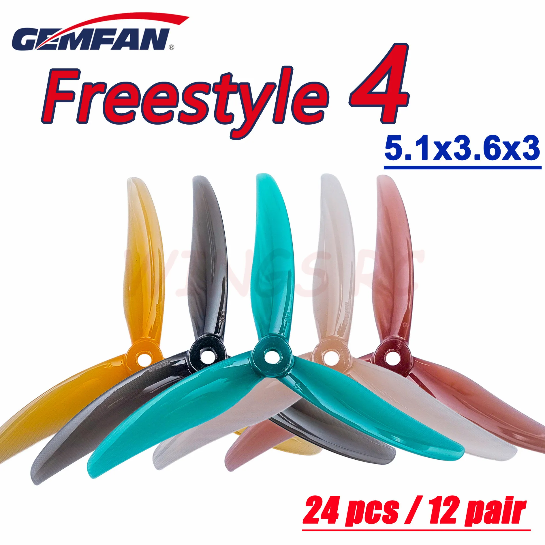 24Pcs/12Pairs Gemfan Freestyle 4S 3 Pale Eliche F4 F4S Freestyle 4 5136 5.1X3.6X3 Puntelli Pc Per Fpv Freestyle Rc Drone
