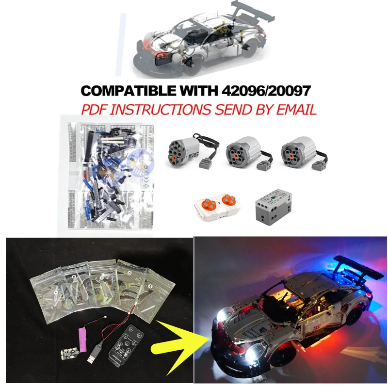 Car Color Change Parte Esterna Carrozzeria Accessori Motore Rc Luce A Led Per Compatibile Con Lego 42096 20097 Building Blocks