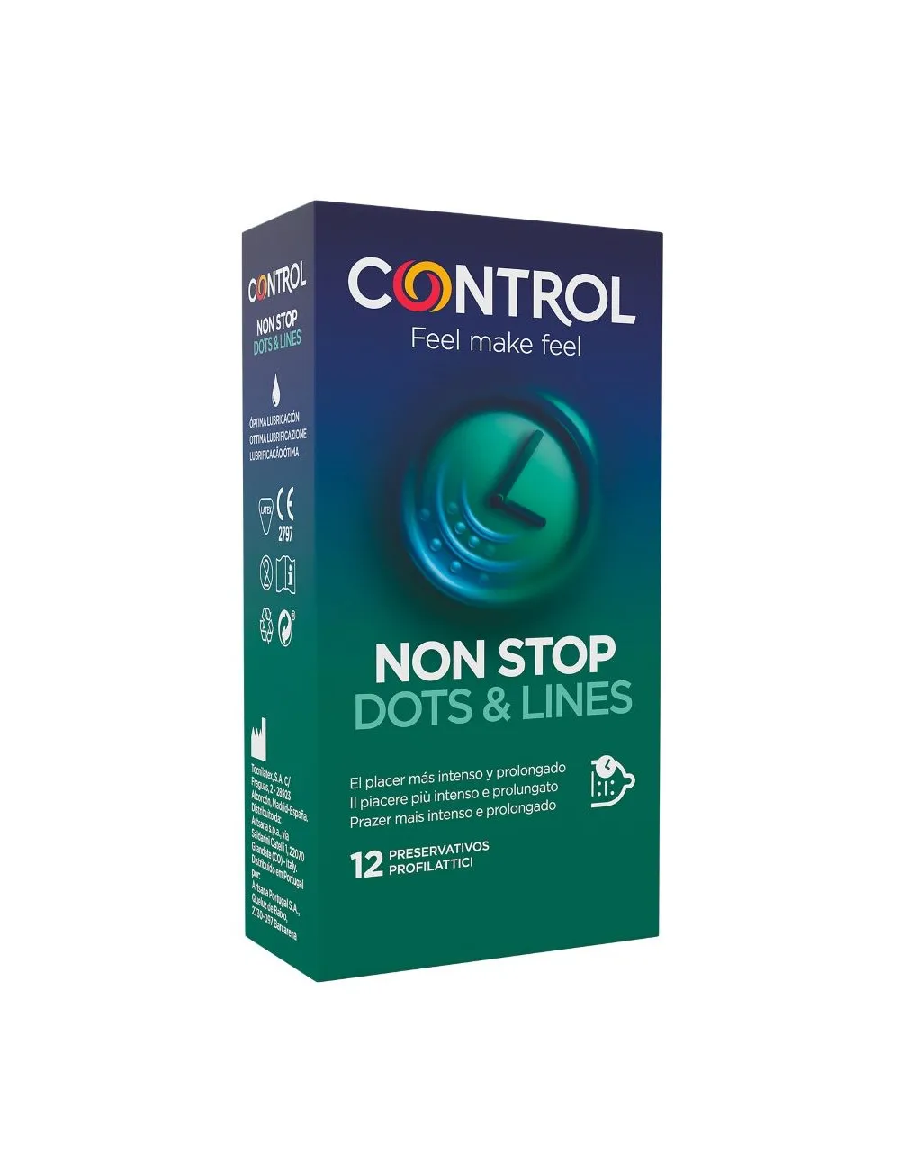 Control Nonstop Puntos Y Estrias 12 Unid-- Punti Striato Lubrificato Anatomicamente Aderente Benzocaina Sua Superficie Scanalata Interna Ed Esterna Ba