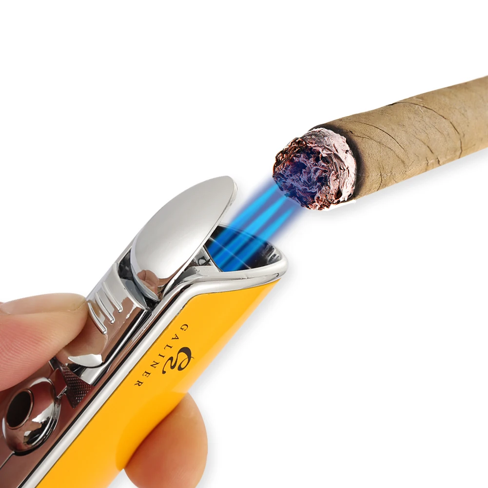 Galiner Sigaro Torcia Accendino 3 Fiamma Butano Jet Fire Con Sigaro Cutter Punch Metallo Antivento Accendino Turbo Gas