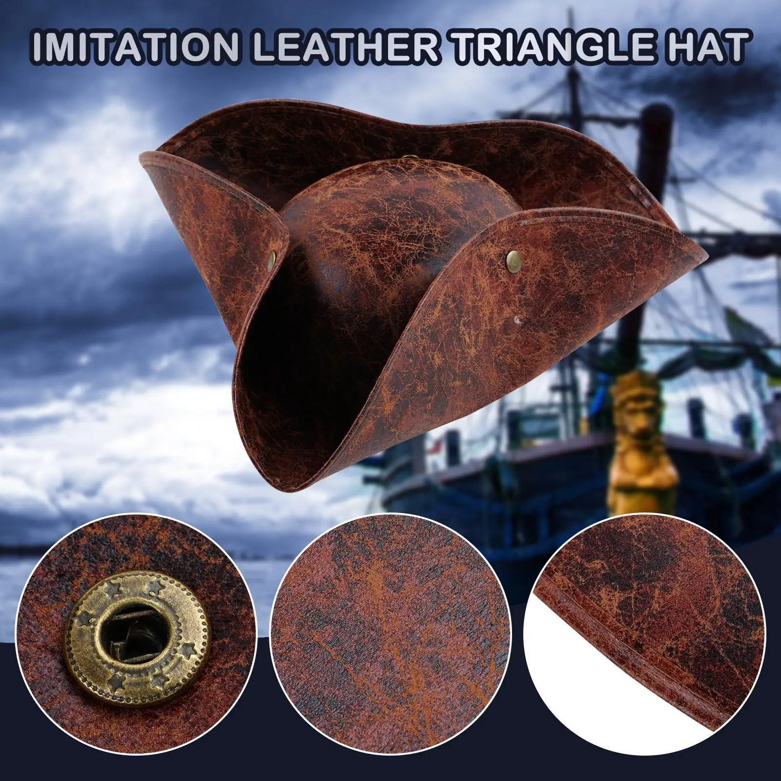 Jack Captain Pirate Wig Pirate Hat Rustic Tricorn Brown Ancient Pirates Hat American European Outdoor Pirate Outdoor Sports
