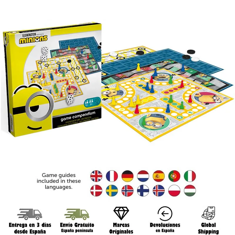 Cartamundi, Minions The Rise Of Gru, Multigiochi, 4 Tavole Con 4 Set: Parchis-Parchis, Ladies, Scaletta E Mulino, Include Accessori, Patatine Da Tavol