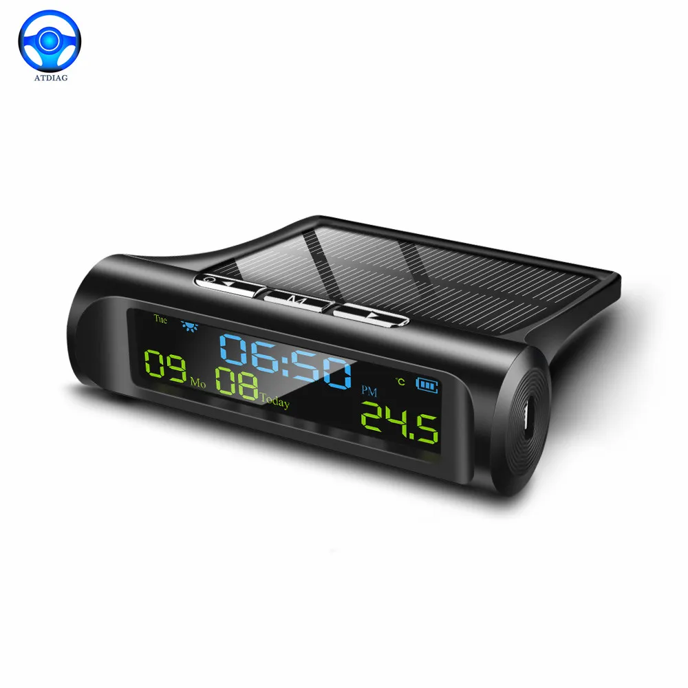 La Più Recente Carica Solare Usb Per Auto Smart Digital Clock Calendar Time Temperature Display A Led Accessori Interni Per Automobili Avvio Automatic