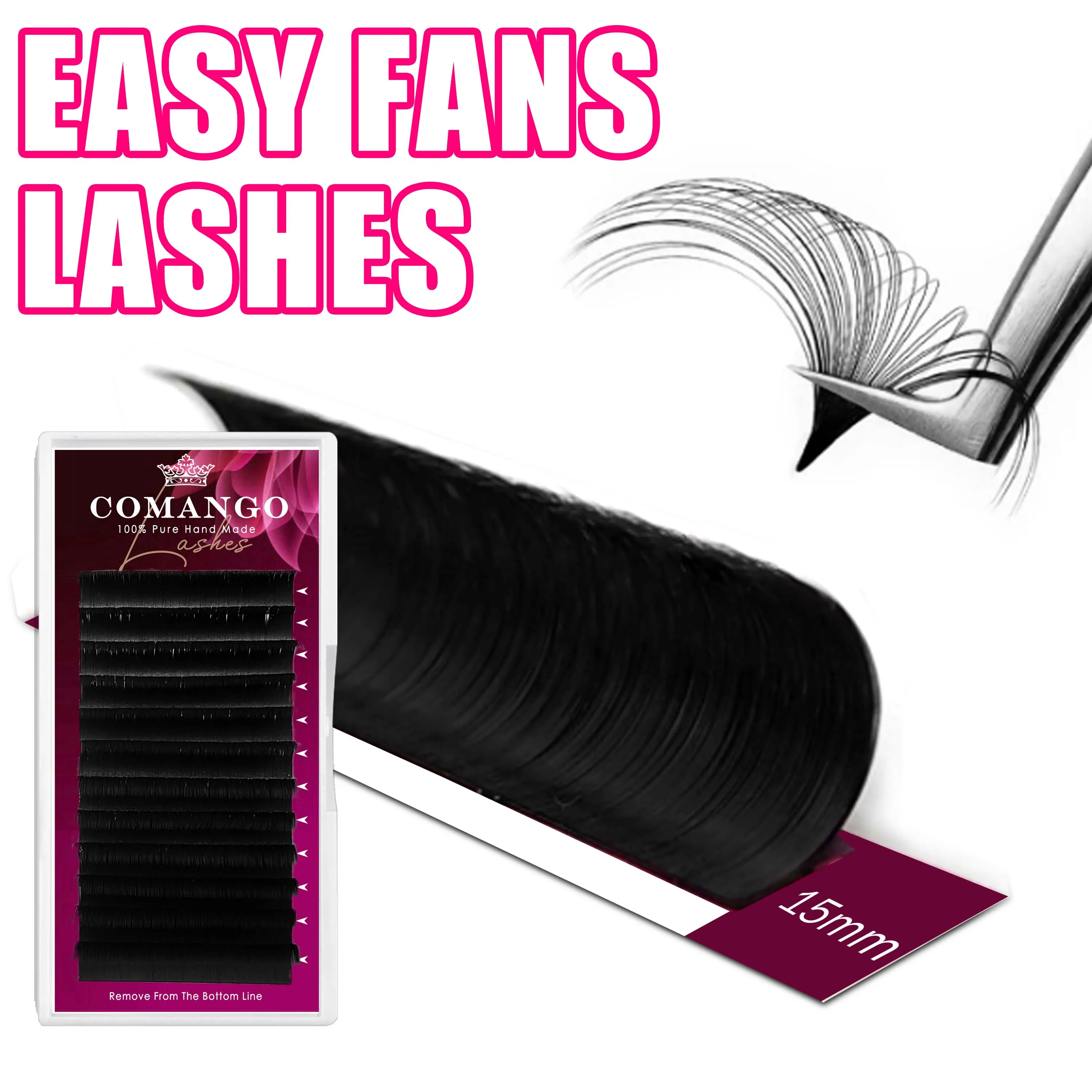 Comango Vendita Calda Easy Fan Lash Extension Super Soft Matte Black Mega Volume Extension Ciglia Forniture Per Salone Di Bellezza