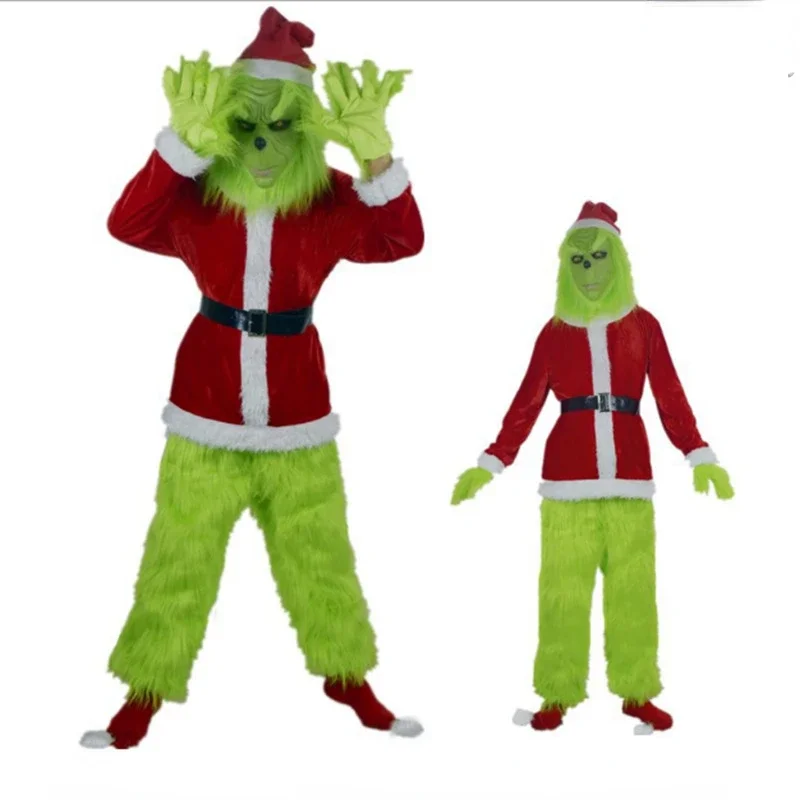 Halloween Explosive Green Hairy Monster Grinch Costume Babbo Natale Con Pantaloni Gioca Abbigliamento All'Ingrosso