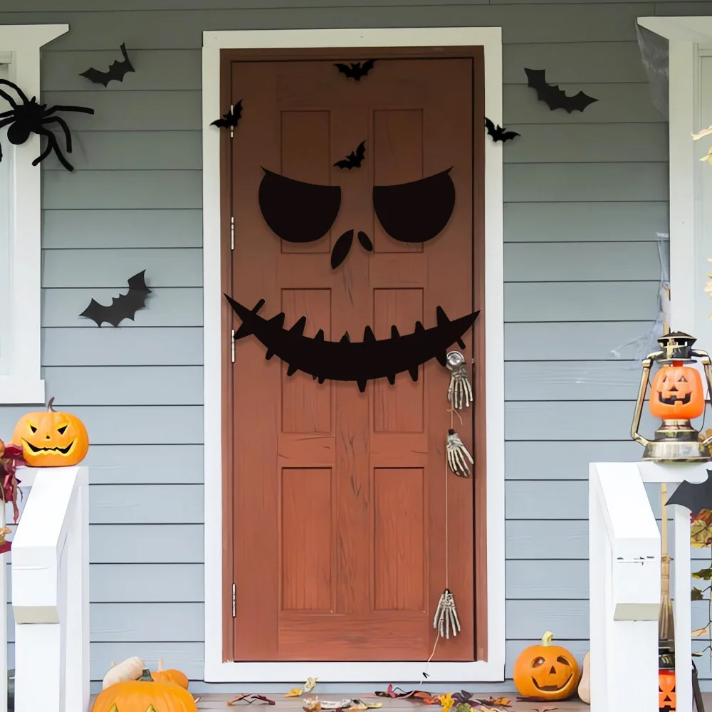 Black Halloween Decoration Scheletro Mano Zucca Porta Sticker Ghost Festival Party Decor Cicatrice Bocca Wall Sticker Happy Halloween