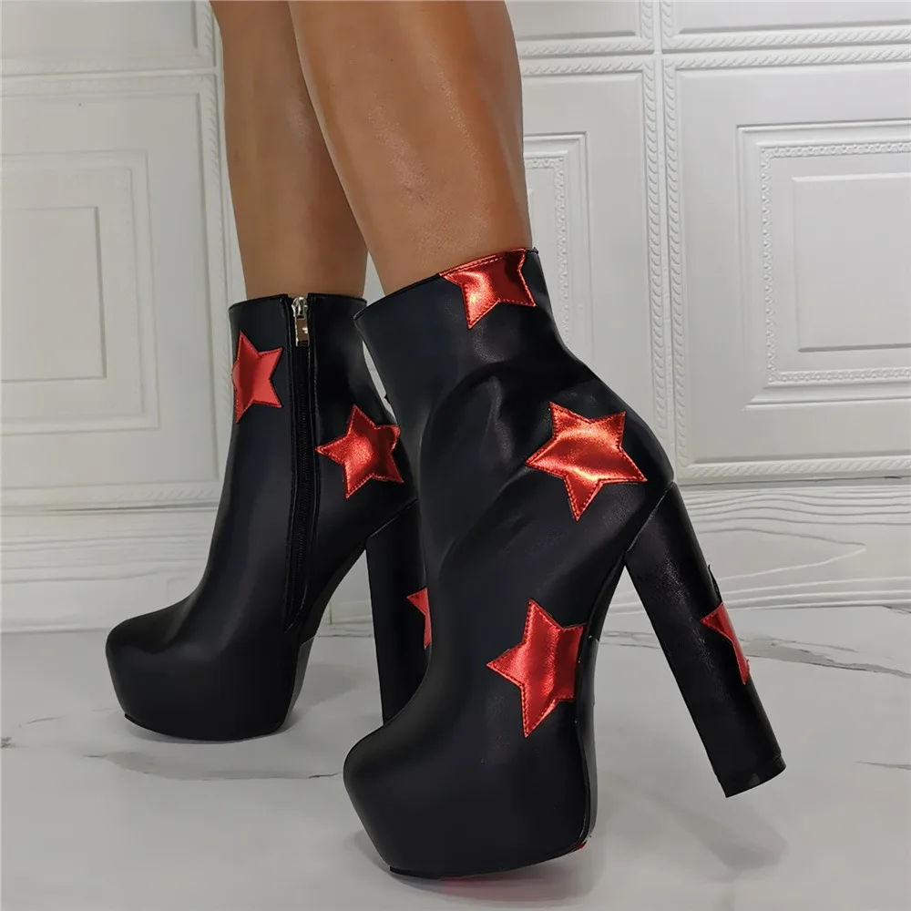 Kolnoo Nuove Foto Reali Stivali Tacco Grosso Da Donna Rosso Cinque Stelle Piattaforma Sexy Stivali Da Festa A Punta Tonda Scarpe Da Sera Di Natale