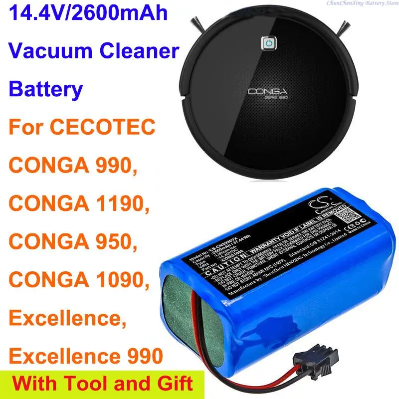 Batteria Cs 2600Mah Per Cecotec Conga 990, Conga 1190, Conga 950, Conga 1090, Eccellenza, Eccellenza 990