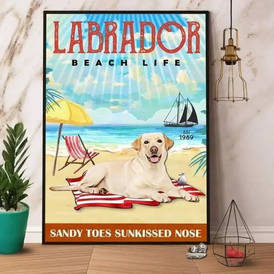 Metal Sign Labrador Beach Life Labrador Retriever Vintage Kitchen Signs Wall Decor Insegne In Alluminio Per Home Bar Bagno
