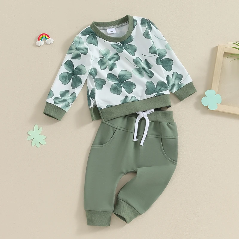 Neonato Neonato St Patrick S Day Outfit Mama S Lucky Clover Felpa Girocollo Pantaloni Jogger Set Toddler Boy Irish Outfits