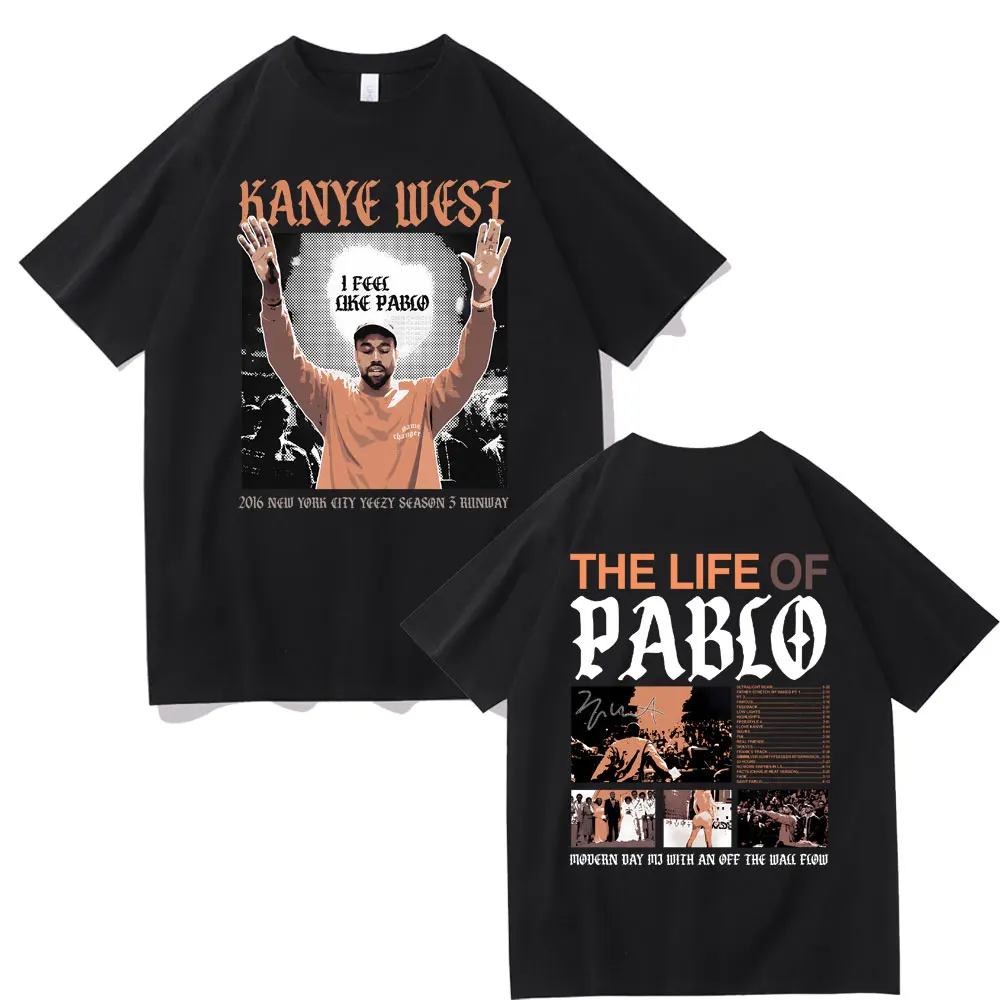 Rapper Kanye West The Life Of Pablo Music Album Double Sided Print Tshirt Uomo Donna Hip Hop Vintage T-Shirt Magliette Oversize
