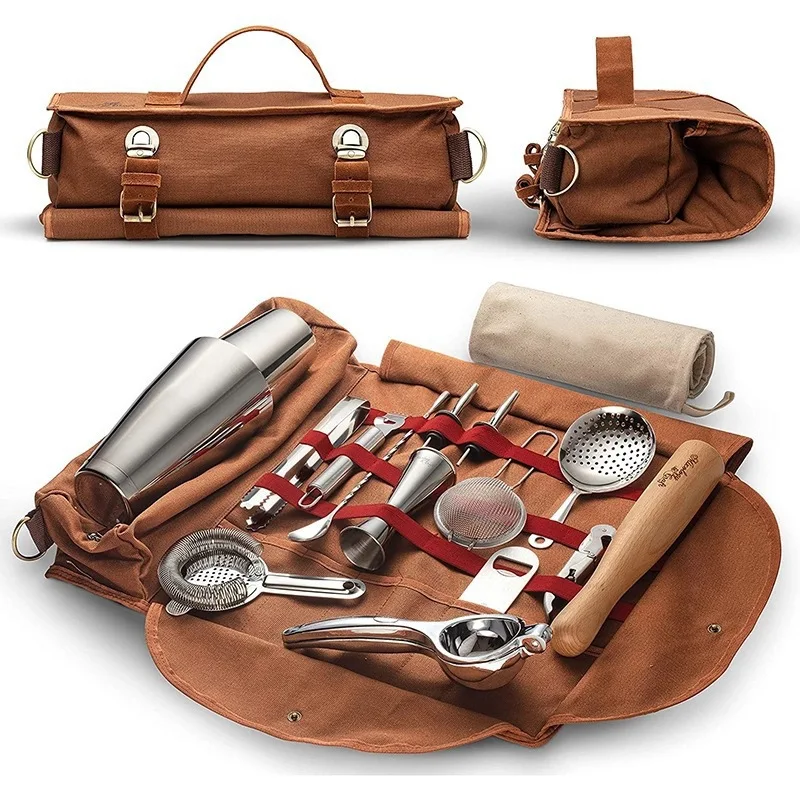 Barman Kit Bag Bar Tool Set Per Cocktail Making Canvas Portatile Cocktail Shaker Storage Bag Camping Travel Barman Tools