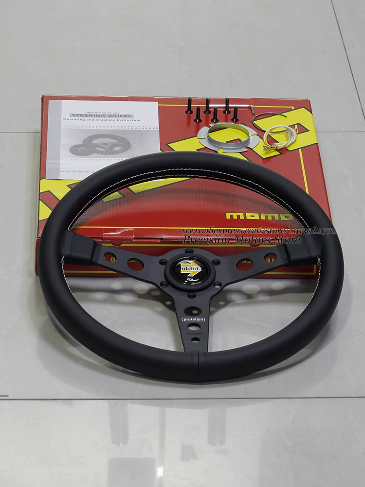 Volante Sportivo Universale In Vera Pelle Momo Prototipo P1 Da 350Mm 14'