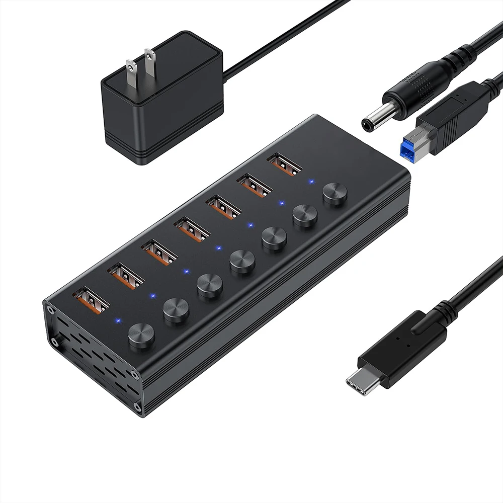 Getatek Powered Usb 3.2 Hub 4/7 Porte Estensione Usb Con Interruttori On/Off Supporto Adattatore Di Alimentazione 12V Per Tablet Macbook Mac Pro