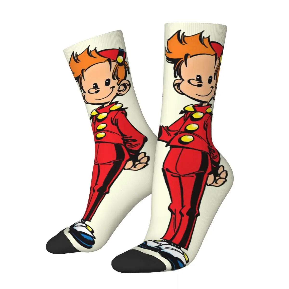 Divertente Calzino A Compressione Pazzo Per Uomo Spirou Et Fantasio Hip Hop Harajuku Le Petit Spirou Happy Pattern Stampato Boys Crew Sock