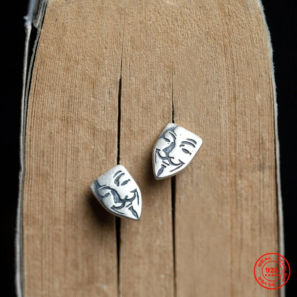 Yizai 100% 925 Sterling Silver Fashion Classic Style Face Mask Stud Earring Unisex Gothic Ear Studs Jewelry Gift