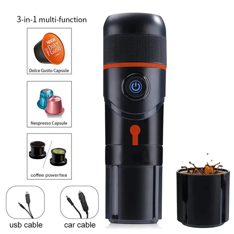 Mini Macchina Per Caffè Espresso Portatile-Regali Per Caffè Per Uomo-Caffettiera Per Auto 12V-Compatibile Con Cialde Nespresso E Caffè Macinato