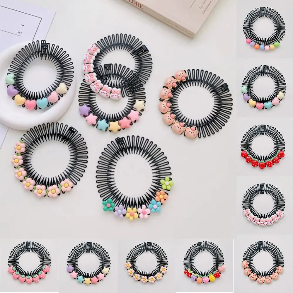 Denti Cartoon Invisible Extra Hair Holder Spring Fixed Combs Denti Fissi Pettini Round Cartoon Design Hair Styling Comb Women