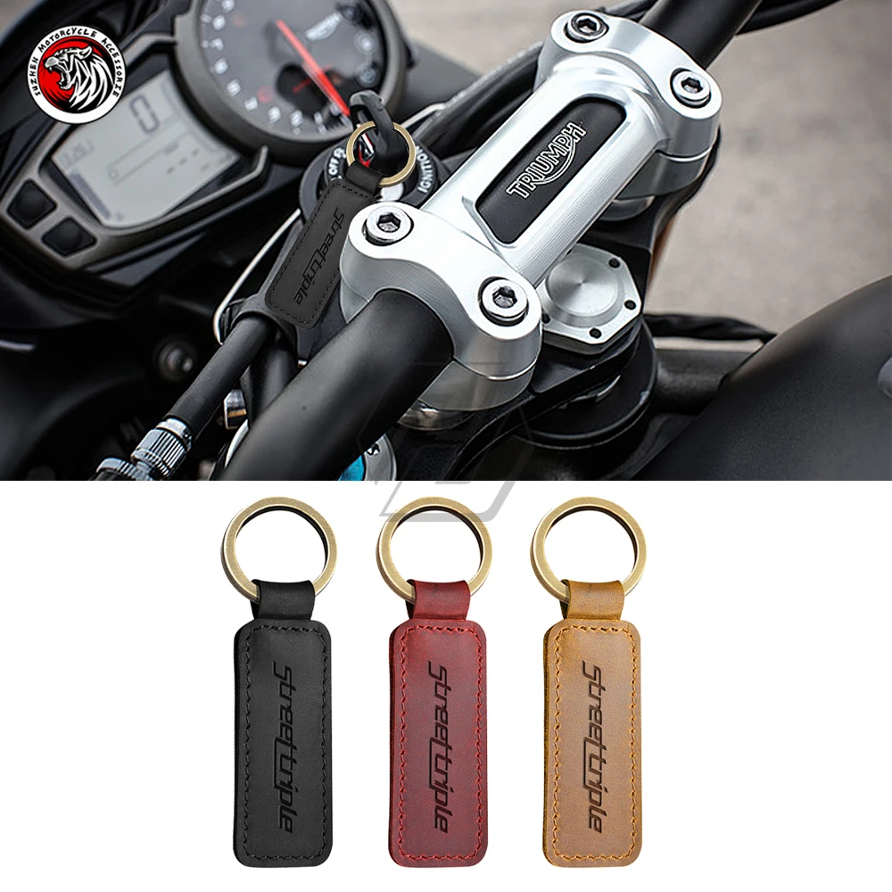 Motorcycle Cowhide Keychain Key Ring Fits For Triumph Street Triple 675 765 R Rs