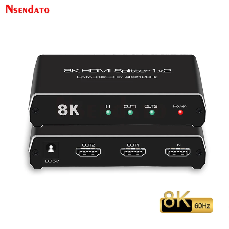 1X2 8K 60Hz Hdr Hdmi 2.1 Splitter 1 In 2 Out 4K 120Hz Hdr Splitter Splitter Switch Hdmi Switcher Box Adapter Per Monitor Pc Ps5