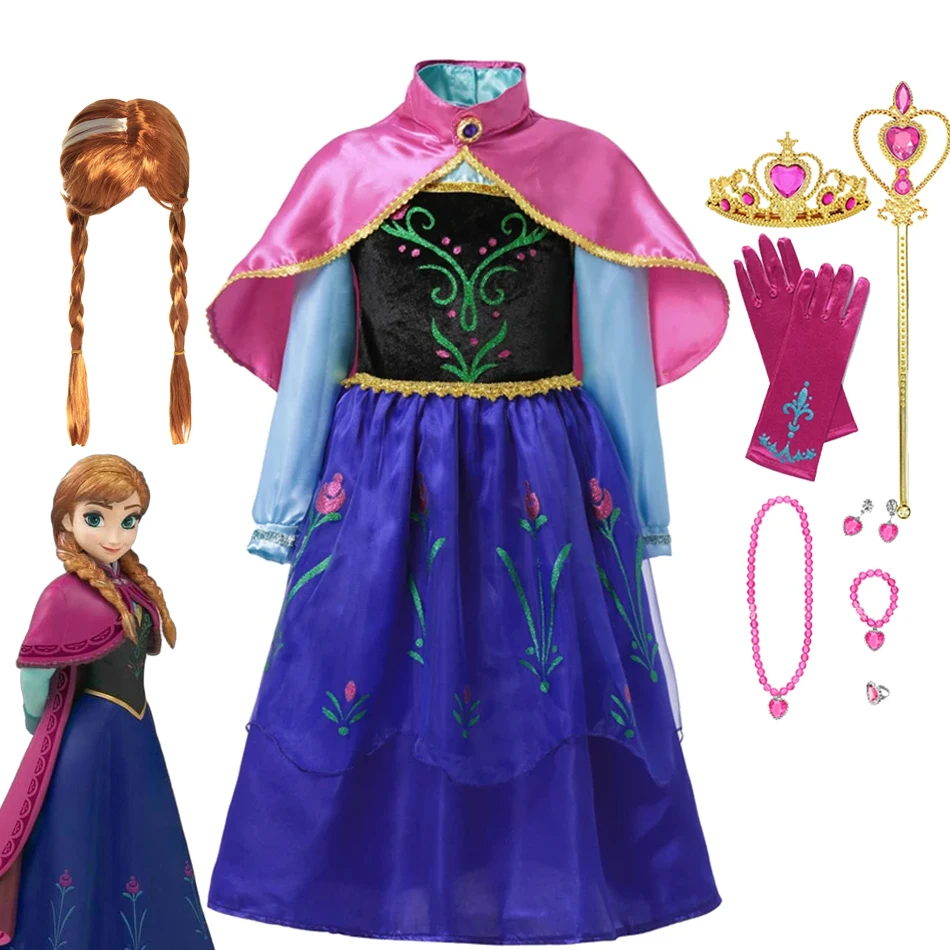 2024 Frozen Anna Princess Dress Girls Halloween Carnival Vestidos Party Kids Cosplay Costume Per Bambini