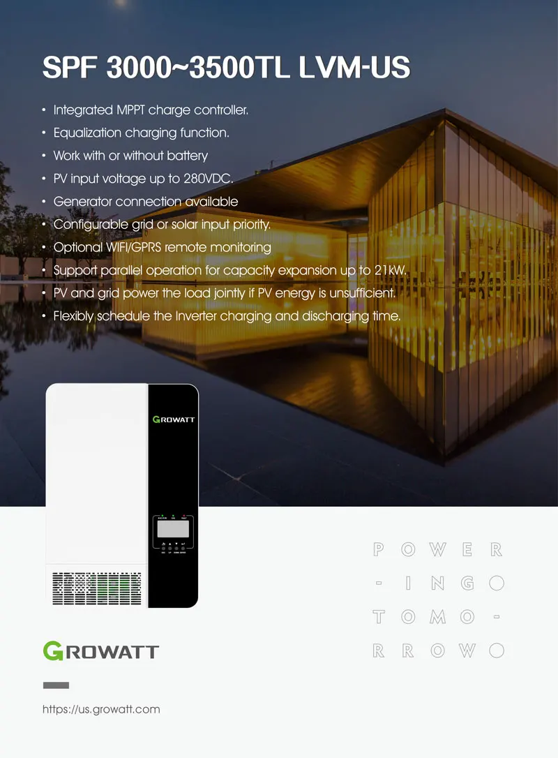 Growatt Off Grid Storage Inverter Inverter Ibrido 3Kw 3.5Kw 120V Split Frase Wifi Mppt Onda Sinusoidale Pura Spf 3000-3500 Tl Lvm-Us