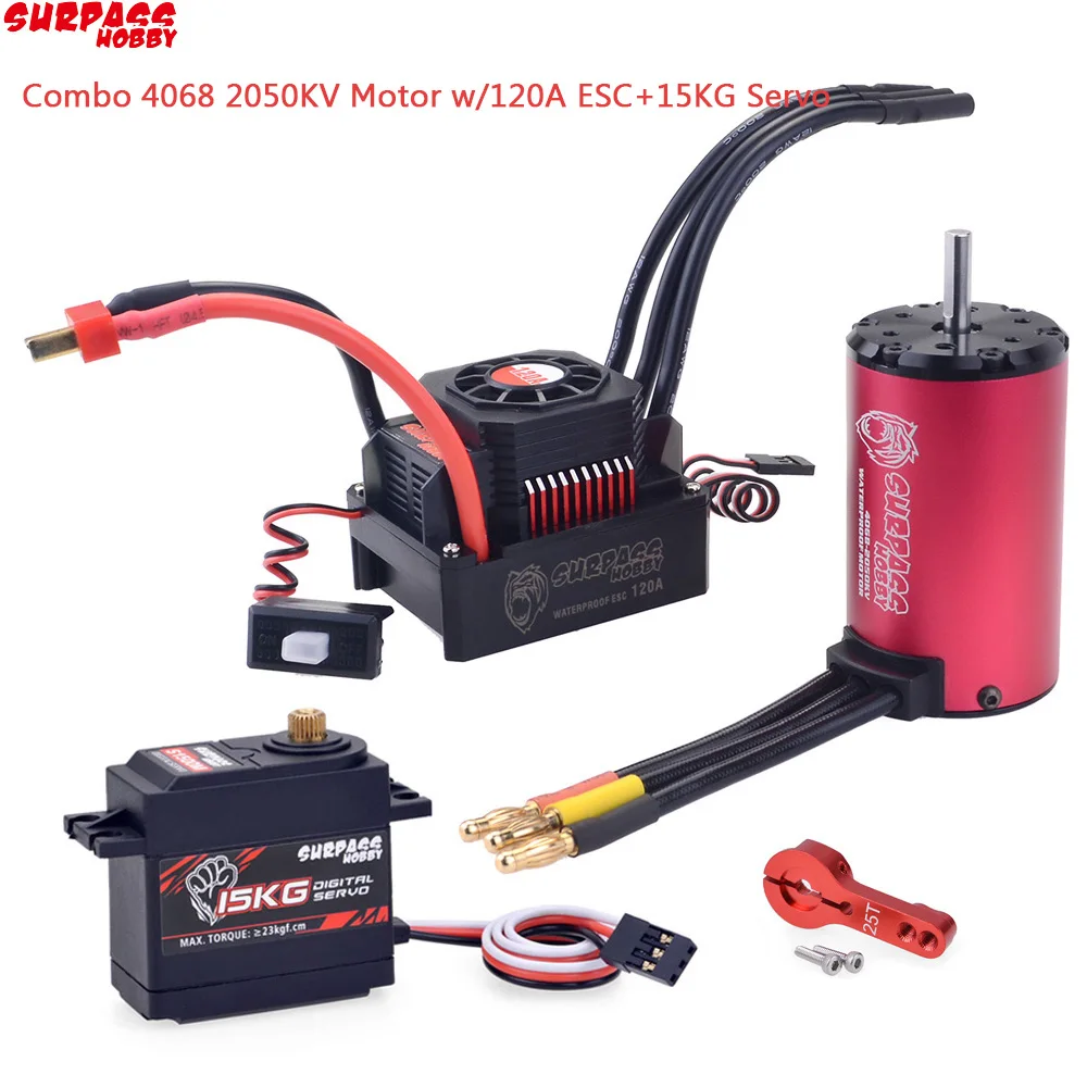 Kk Waterproof Combo 4068 2050Kv Motore Brushless W/120A Brushless Esc + S1500M 15Kg Servo In Metallo Per 1/8 Rc Drift Racing Car