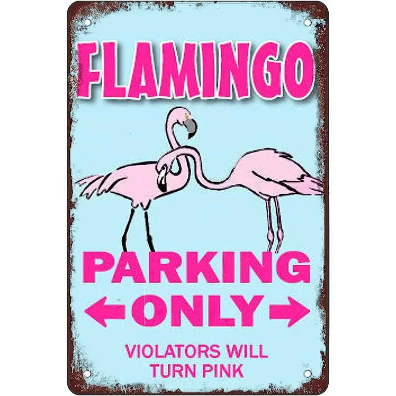 Retro Funny Metal Sign Sheet Signs Targa In Latta, Pink Flamingo Novità Sign Parking Lover Animal ,Outdoor Home Wall