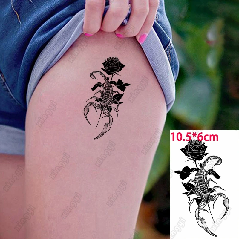 Waterproof Temporary Tattoo Sticker Black Scorpion Rose Flash Tatoo Cute Sheep'S Head Leg Wrist Fake Tatto Body Art Women Men
