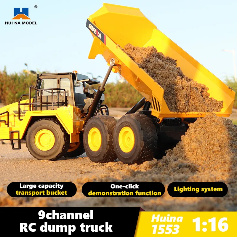Huina 553 Rc Dumper In Lega Dumper Trattore Radiocomandato 2.4G 9 Canali Ingegneria Veicolo Escavatore Giocattolo Per Bambini