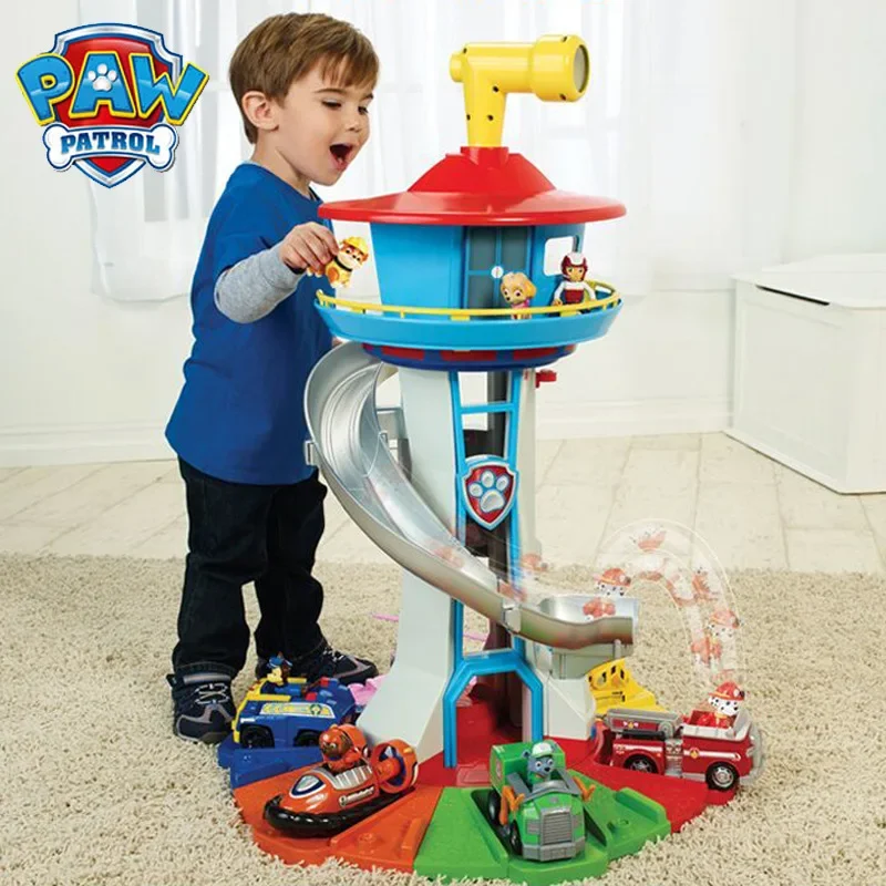 Originale Paw Patrol Tower Toy Set Kids Veding Vehicle Anime Figures Patrol Canine Con Bicicletta Di Rimbalzo Regalo Di Compleanno Per Bambini