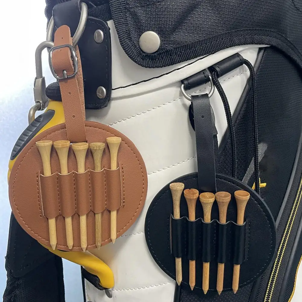 Golf Tee Holder Organizer Pu Leather Golf Tee Storage Bag 5 Tee Holes Hanging Belt For Men Women Brown Black Golf Accessories