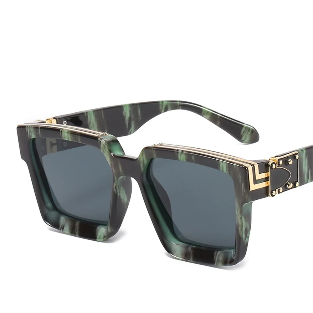 Fashion Trend Big Frame Sunglasses Green Marble Print Street Shooting Catwalk Solid Eye Sun Glasses For Women Eyewear