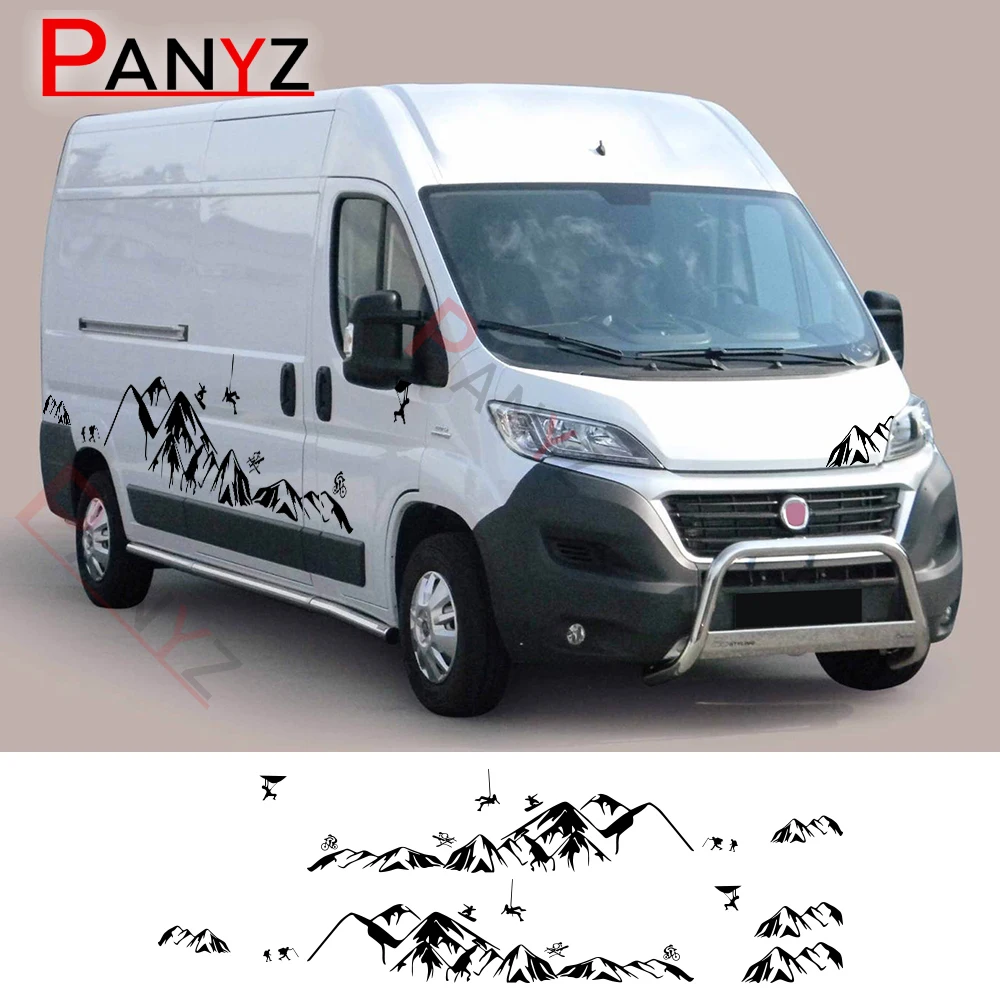 Van Body Side Stickers Camper Car Graphics Mountain Climb Decor Decalcomanie Per Fiat Ducato Peugeot Boxer Citroen Jumper Camper