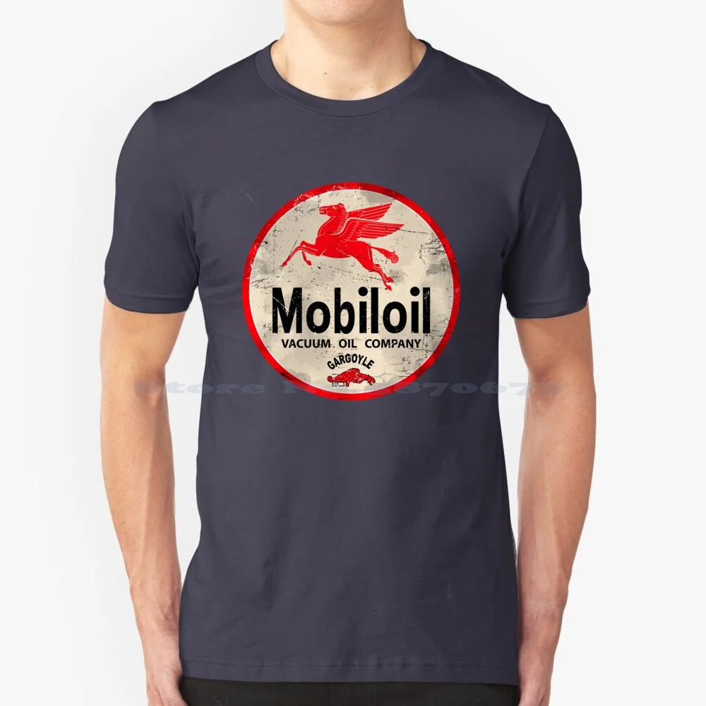 Mobiloil Gargoyle Vintage Sign T Shirt 100% Cotone Tee Mobil Oil And Gas American Oil Oil Company Stazioni Di Rifornimento Stazioni Di Servizio