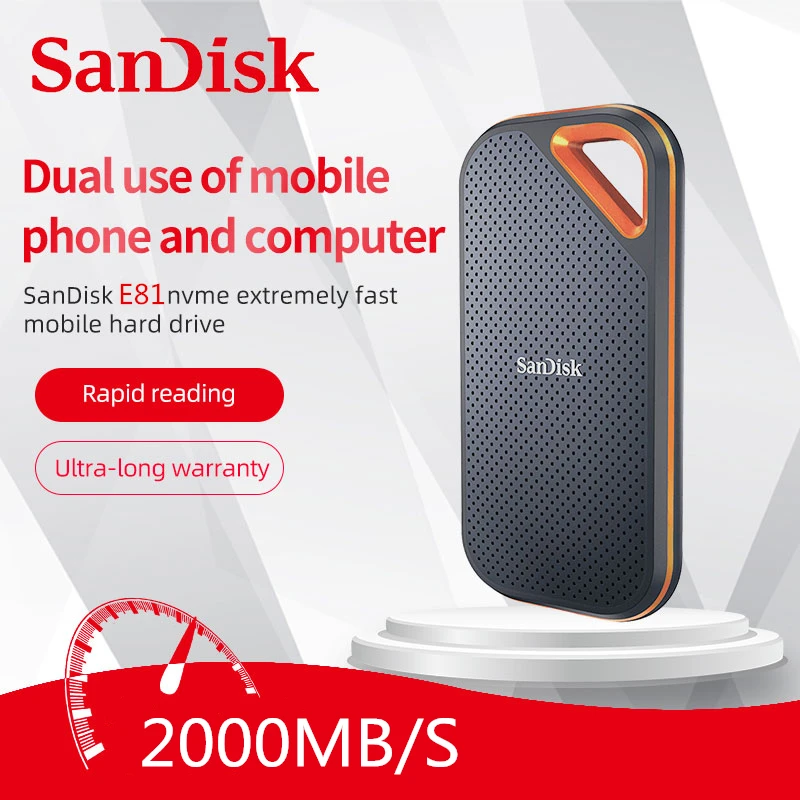Disco Rigido Esterno Ssd Sandisk Ssd Portatile Da 1Tb E81 Usb Tipo C Fino A 2000 M/S Ssd Disco Rigido Esterno Unità Ssd Da 2Tb Per Laptop