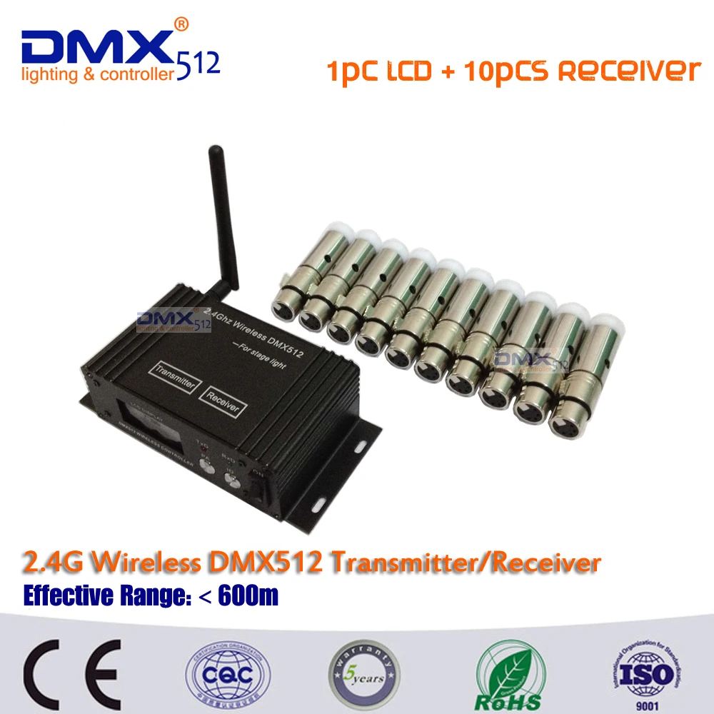 Dhl Free Libero 2.4 Ghz Wireless Dmx Receiver/Trasmettitore Display Lcd Sistema Di Led Illuminazione Della Fase Fascio Di Luce Dmx512 Controllo Box