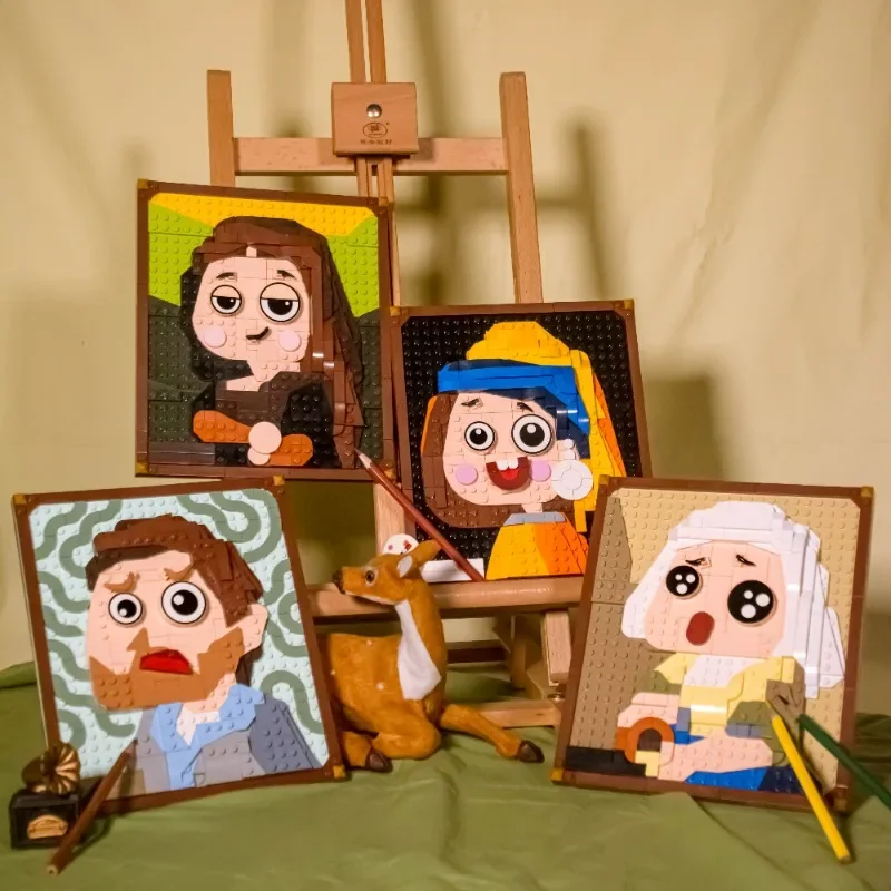 World Famous Person Painting Frame Building Block Misterioso Sorriso Ritratto Mattoni Decorazione Desktop Giocattoli Per Bambini Regali Di Compleanno